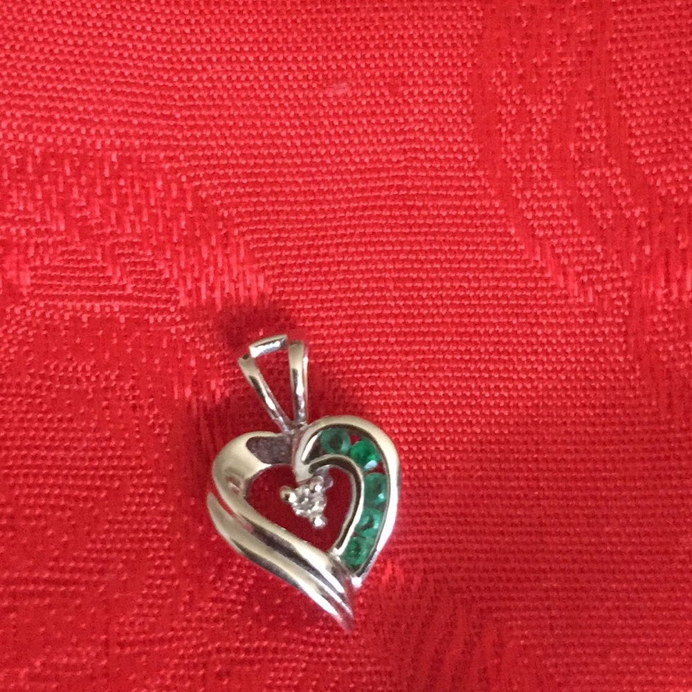 14K white gold emerald diamond necklace with chain